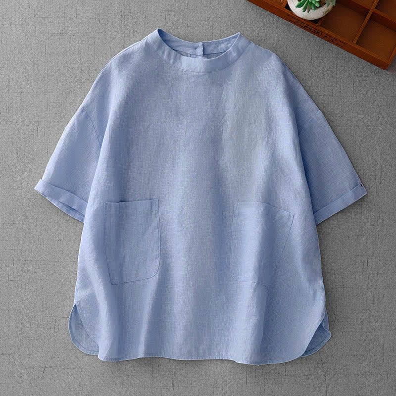 Buddha Stones Letnie, swobodne, minimalistyczne, damskie koszulki z krótkim rękawem i kieszeniami z przodu, z guzikami z tyłu - LightSteelBlue - US14, UK/AU18, EU46 (2XL) - image 10