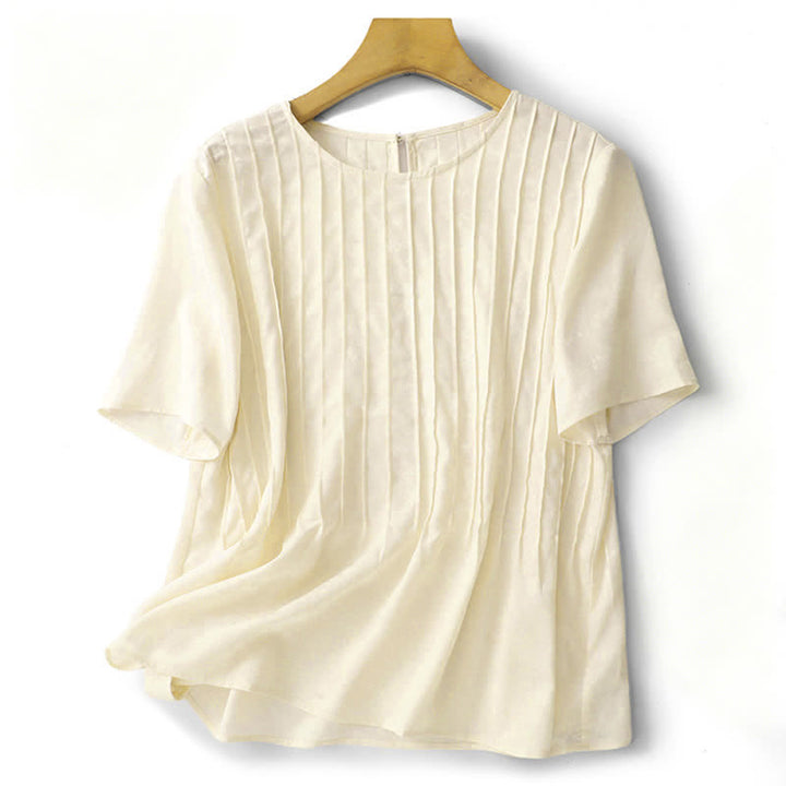 Buddha Stones Letnie eleganckie plisowane koszulki damskie z krótkim rękawem - image 10