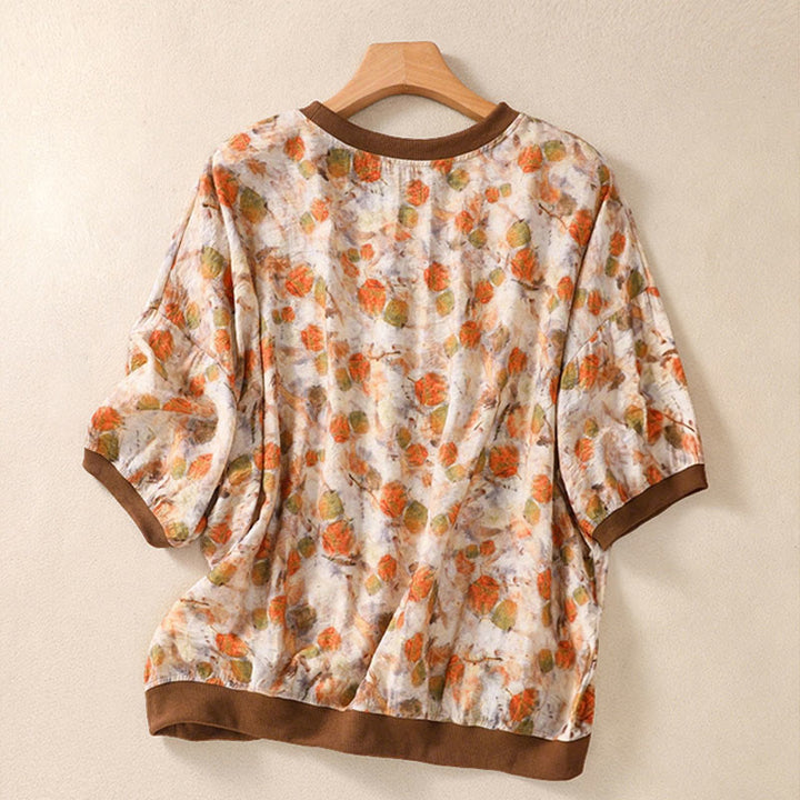 Buddha Stones Letnie, vintage'owe damskie koszulki z krótkim rękawem i okrągłym dekoltem w kwiaty - image 15