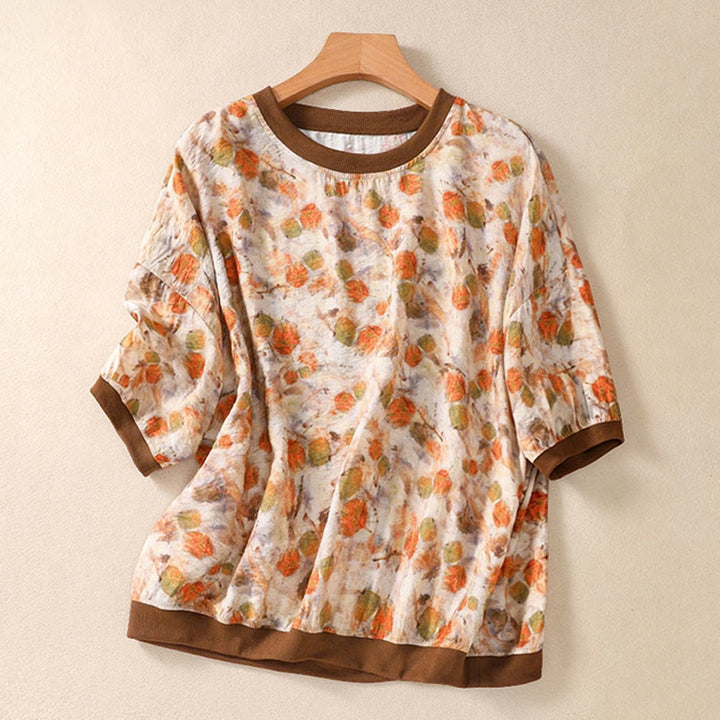 Buddha Stones Letnie, vintage'owe damskie koszulki z krótkim rękawem i okrągłym dekoltem w kwiaty - Mokasyn - US14, UK/AU18, EU46 (2XL) - image 14