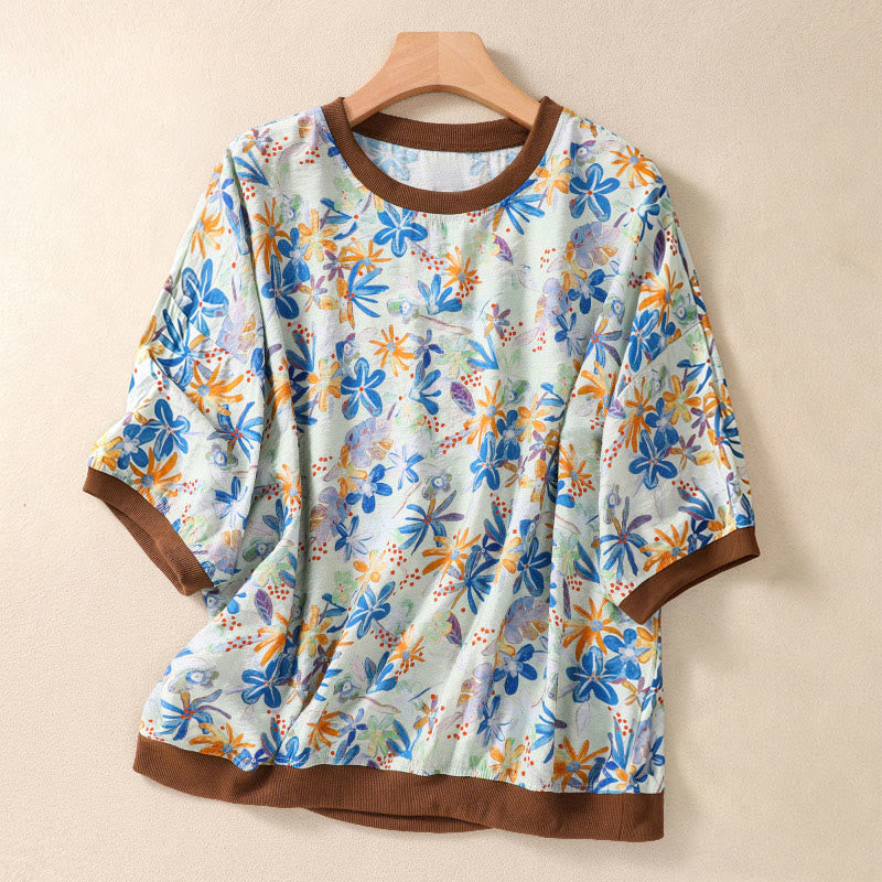 Buddha Stones Letnie, vintage'owe damskie koszulki z krótkim rękawem i okrągłym dekoltem w kwiaty - Jasnoniebieski - US14, UK/AU18, EU46 (2XL) - image 21