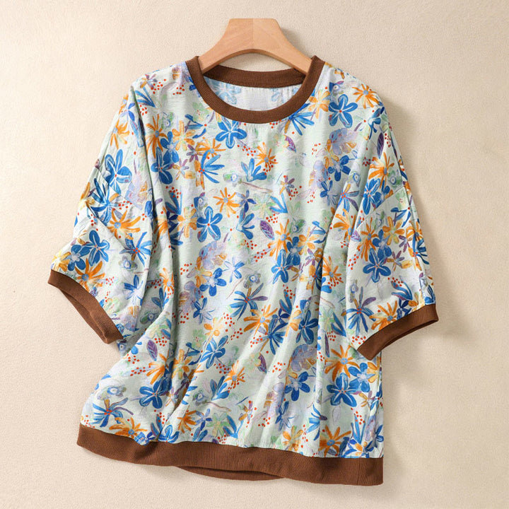 Buddha Stones Letnie, vintage'owe damskie koszulki z krótkim rękawem i okrągłym dekoltem w kwiaty - Jasnoniebieski - US14, UK/AU18, EU46 (2XL) - image 21