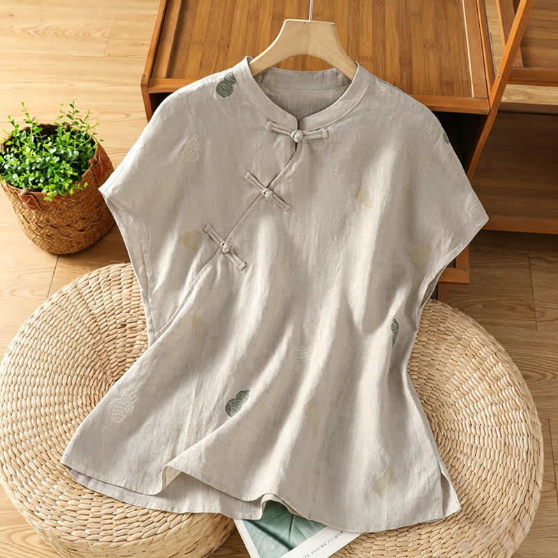 Buddha Stones Letnie koszule damskie z krótkim rękawem w stylu Tang z kołnierzykiem mandaryńskim i guzikami żabki - Bielizna - US12, UK/AU16, EU44 (2XL) - image 12