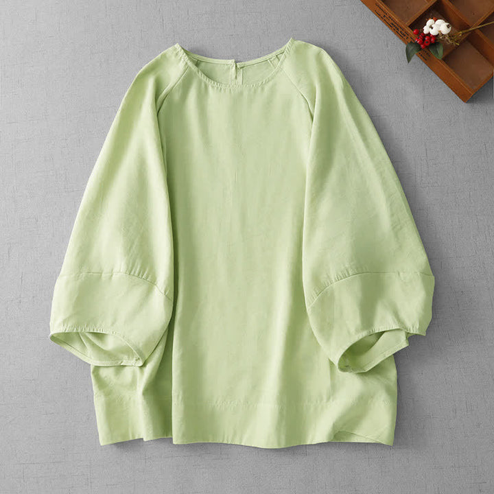 Buddha Stones Wiosenno-letnia, swobodna, minimalistyczna, damska koszulka z długim rękawem i okrągłym dekoltem - PaleGreen - US12, UK/AU16, EU44 (2XL) - image 0
