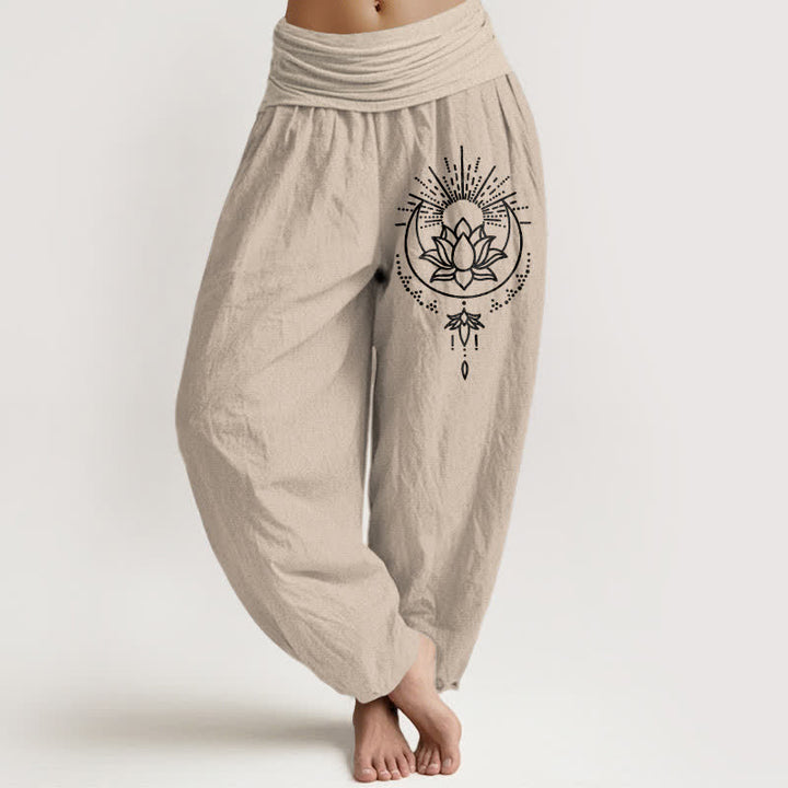 Buddha Stones Spodnie damskie typu harem z elastycznej talii, z czystej bawełny, wzór lotosu - Dębnik - US16, UK/AU20, EU48 (3XL) - image 0