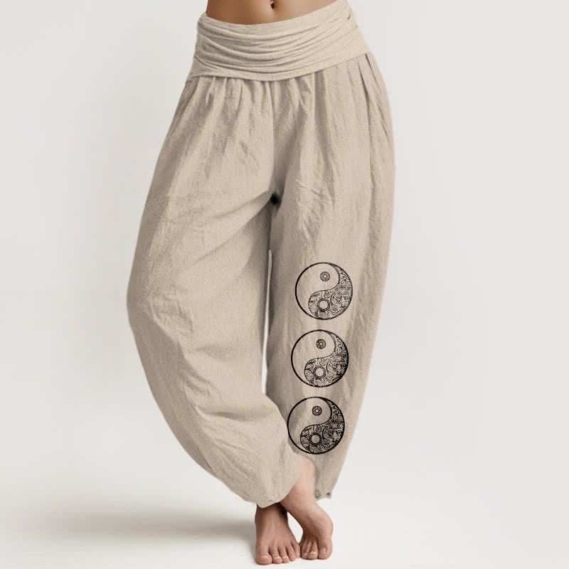 Buddha Stones Spodnie haremowe damskie z czystej bawełny z wzorem Yin Yang i elastyczną talią - Dębnik - US16, UK/AU20, EU48 (3XL) - image 11