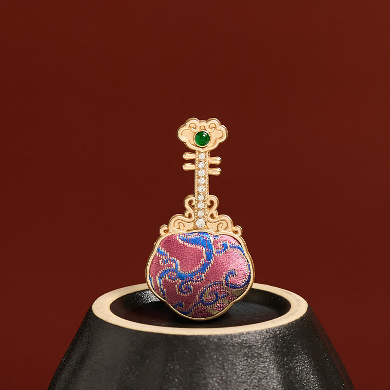 Buddha Stones Broszka energetyczna w kształcie pipy wykonana ręcznie z broszki Song Brocade w kolorze fioletowym - Purpurowa Pipa - Piosenka Brocade (Prosperity♥Harmony) - image 0