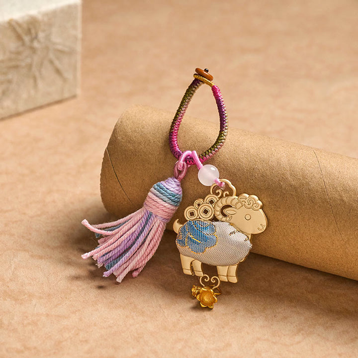 Buddha Stones Ręcznie robiony brelok z chińskim znakiem zodiaku Song Brocade z frędzlami - image 3