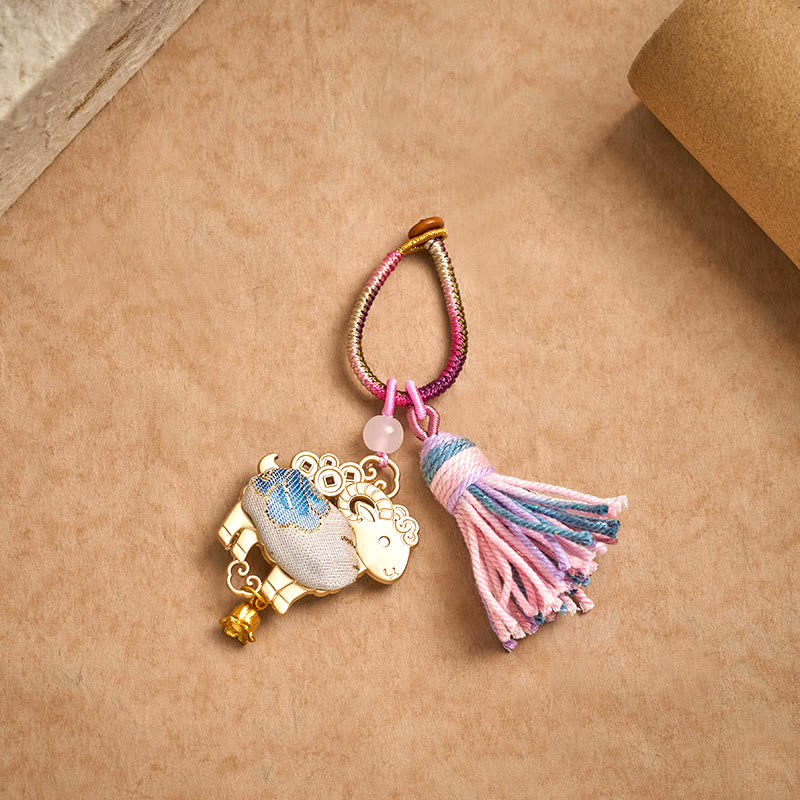 Buddha Stones Ręcznie robiony brelok z chińskim znakiem zodiaku Song Brocade z frędzlami - image 4