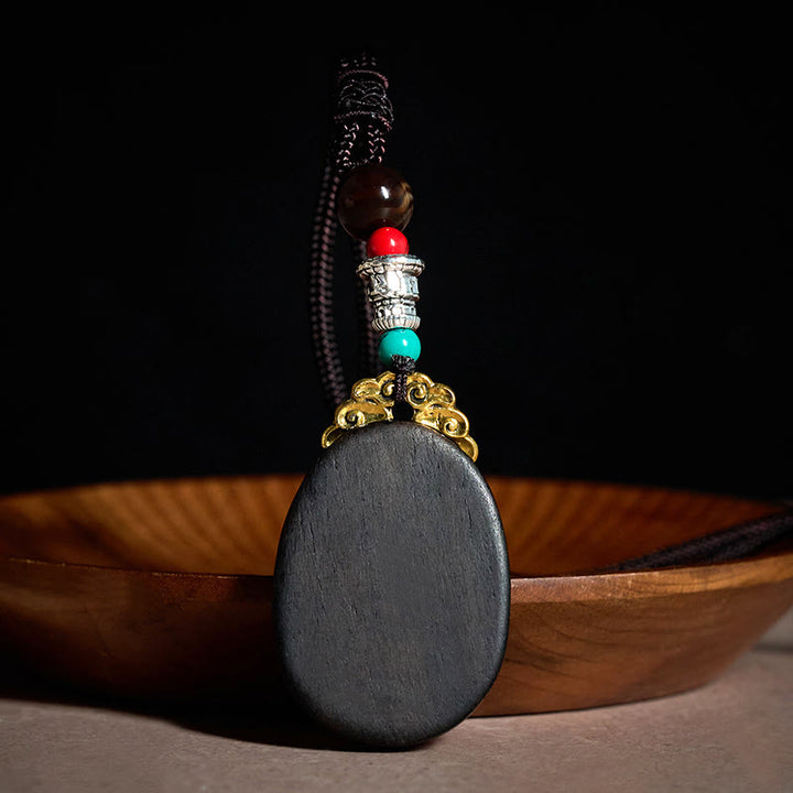 Buddha Stones Naszyjnik owalny plemienny wykonany ręcznie z drewna hebanowego „Wisdom” - image 2