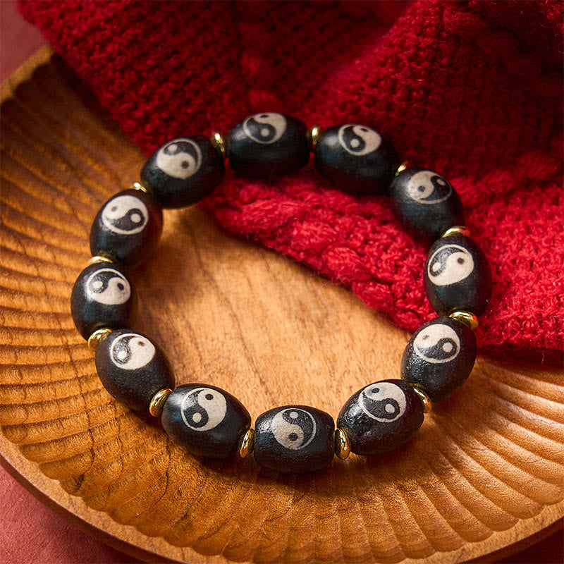 Buddha Stones Tybetańska bransoletka zabezpieczająca z agatem i symbolem Yin Yang - image 9