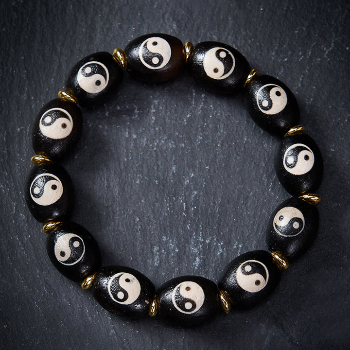 Buddha Stones Tybetańska bransoletka zabezpieczająca z agatem i symbolem Yin Yang - 17-18 cm - image 0