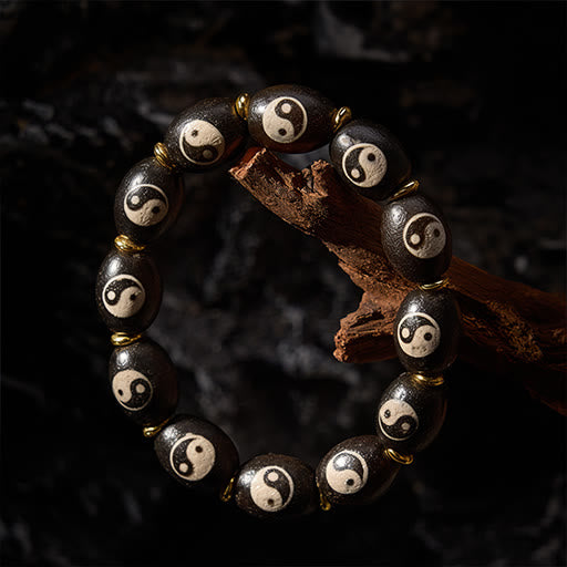 Buddha Stones Tybetańska bransoletka zabezpieczająca z agatem i symbolem Yin Yang - image 3