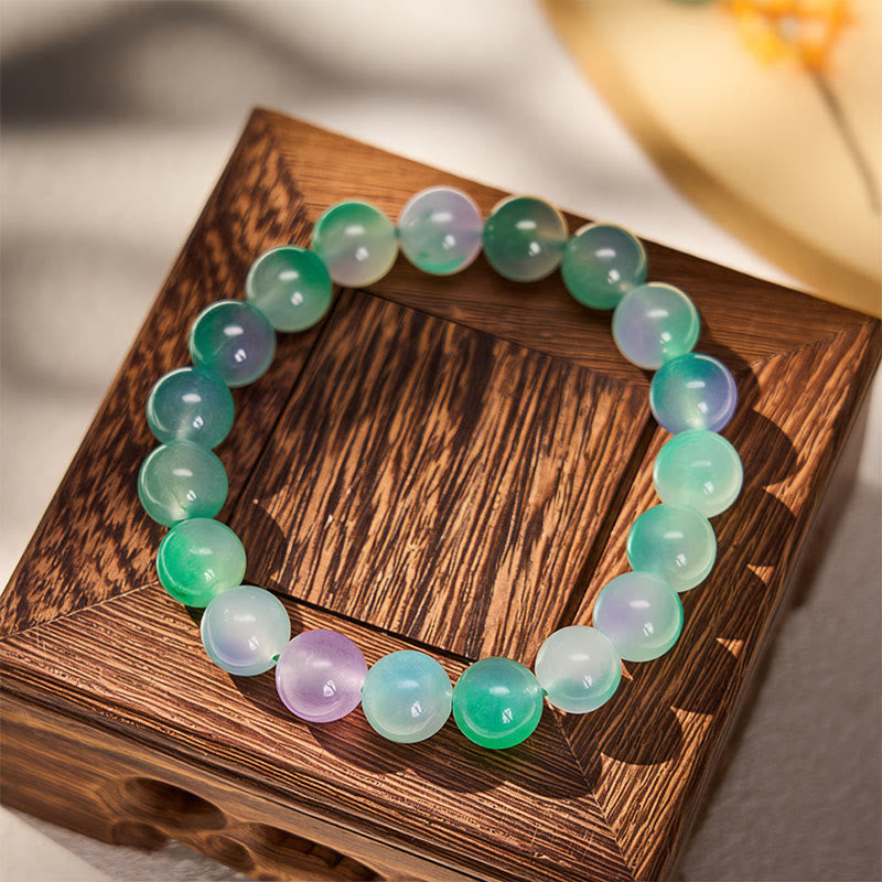 Buddha Stones Bransoletka z okrągłych koralików z białego chalcedonu i równowagi emocjonalnej w kolorze niebieskim i kwiatowym - image 7