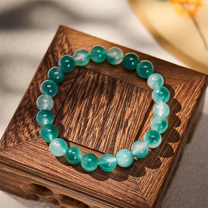Buddha Stones Bransoletka z okrągłych koralików z białego chalcedonu i równowagi emocjonalnej w kolorze niebieskim i kwiatowym - image 1
