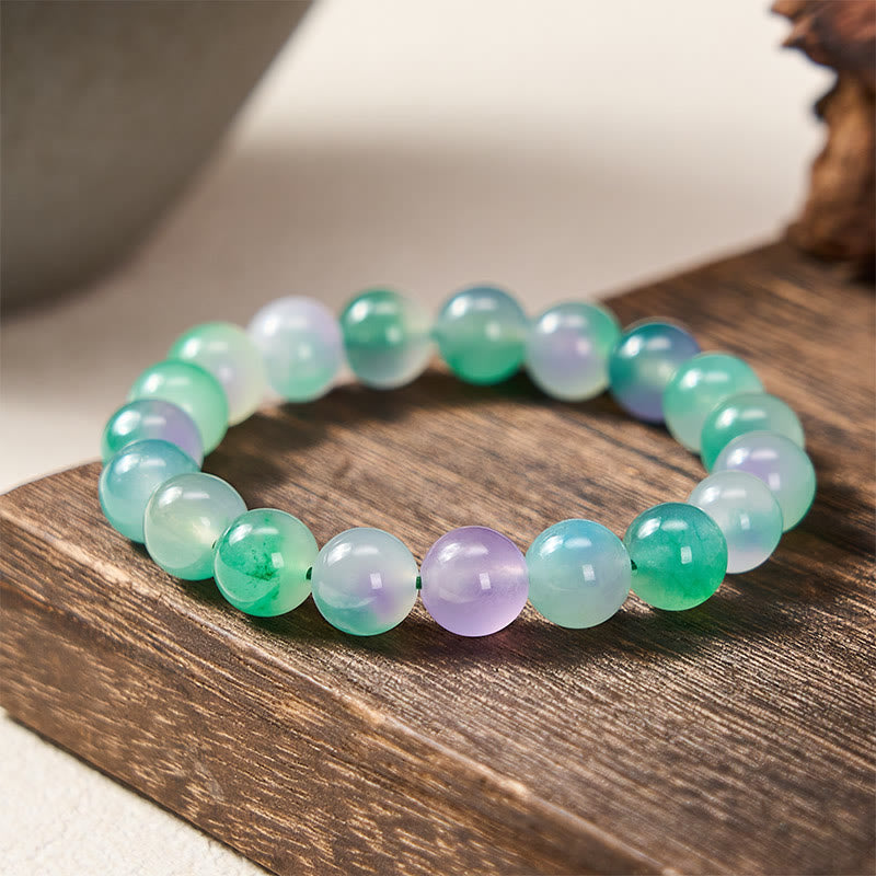 Buddha Stones Bransoletka z okrągłych koralików z białego chalcedonu i równowagi emocjonalnej w kolorze niebieskim i kwiatowym - 10 mm - Biały chalcedon (harmonia♥pozytywna) - image 6