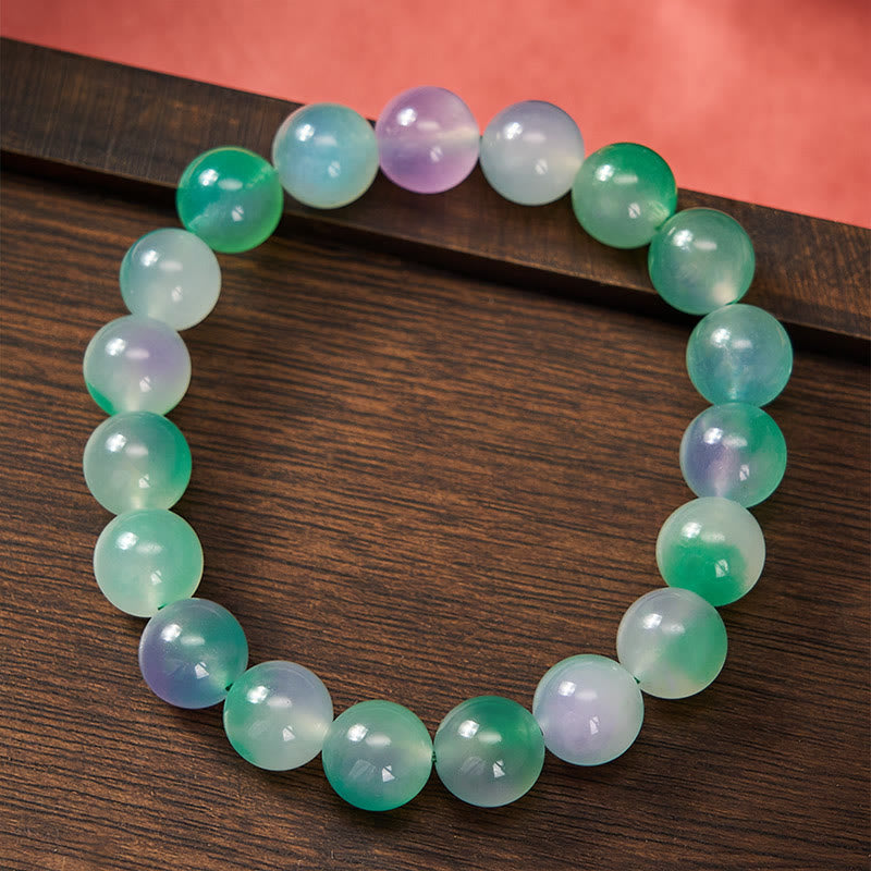 Buddha Stones Bransoletka z okrągłych koralików z białego chalcedonu i równowagi emocjonalnej w kolorze niebieskim i kwiatowym - image 8