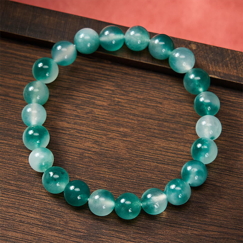Buddha Stones Bransoletka z okrągłych koralików z białego chalcedonu i równowagi emocjonalnej w kolorze niebieskim i kwiatowym - image 2