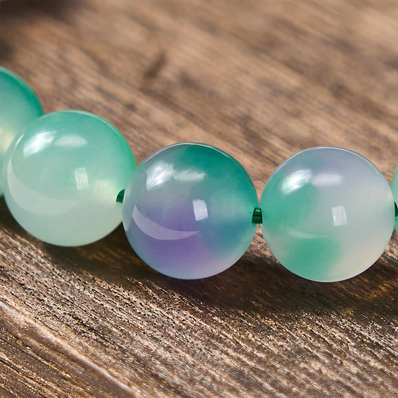 Buddha Stones Bransoletka z okrągłych koralików z białego chalcedonu i równowagi emocjonalnej w kolorze niebieskim i kwiatowym - image 9