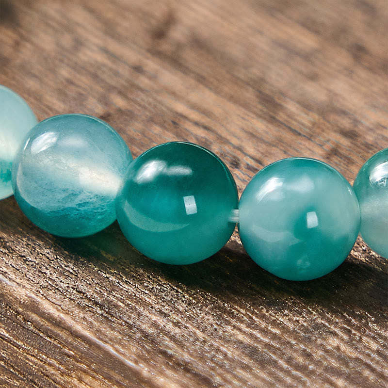 Buddha Stones Bransoletka z okrągłych koralików z białego chalcedonu i równowagi emocjonalnej w kolorze niebieskim i kwiatowym - image 3