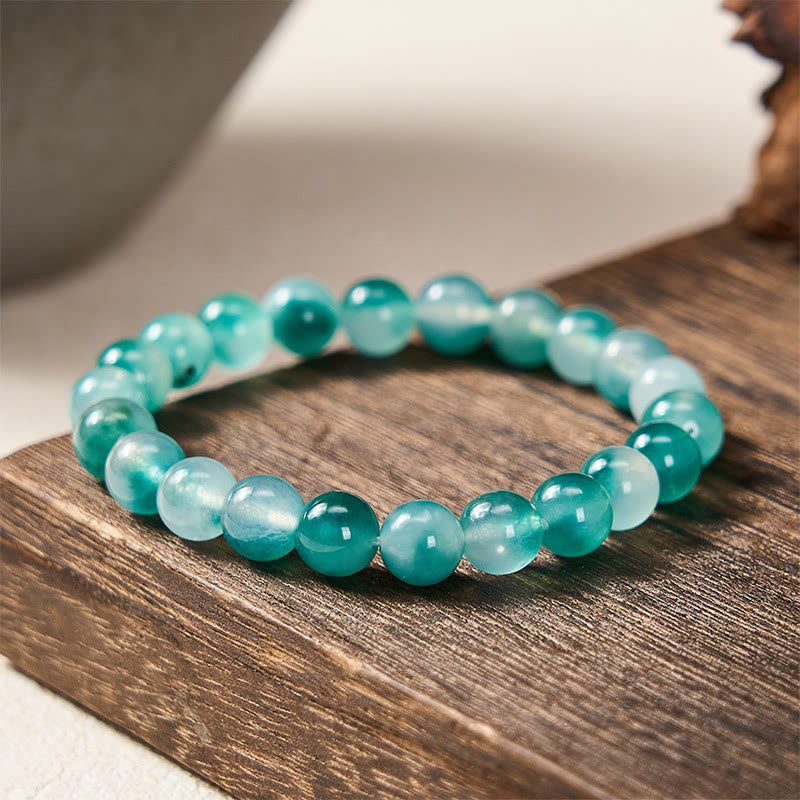 Buddha Stones Bransoletka z okrągłych koralików z białego chalcedonu i równowagi emocjonalnej w kolorze niebieskim i kwiatowym - 8 mm - Biały chalcedon (harmonia♥pozytywna) - image 0