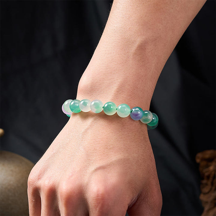 Buddha Stones Bransoletka z okrągłych koralików z białego chalcedonu i równowagi emocjonalnej w kolorze niebieskim i kwiatowym - image 10