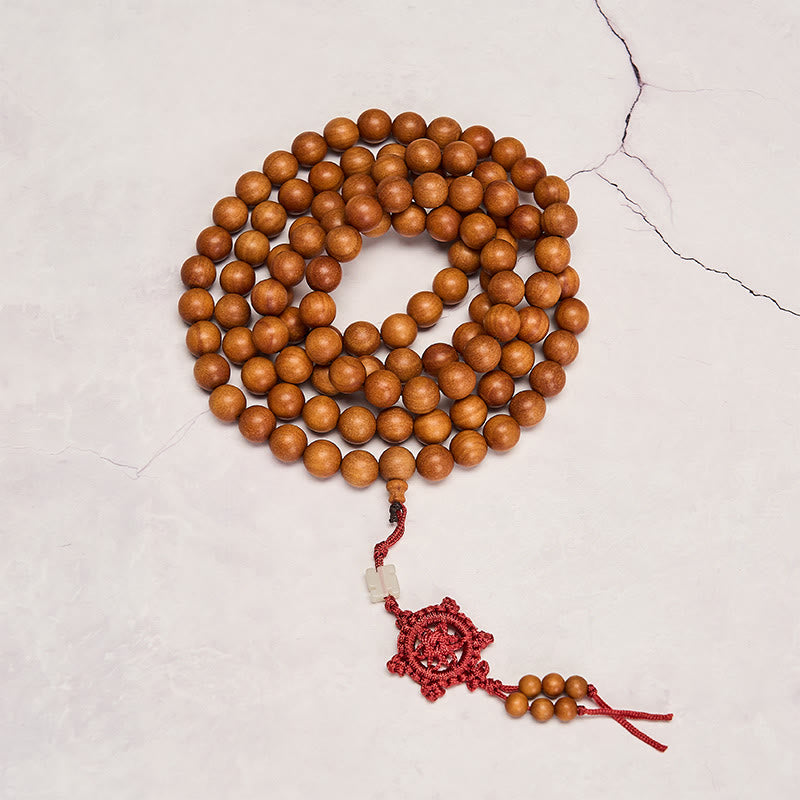 Buddha Stones Medytacja błogosławieństwa z czerwonego drzewa sandałowego, okrągła mala z wiązanymi koralikami - image 3