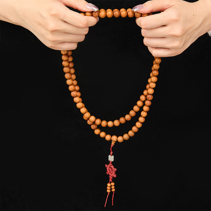 Buddha Stones Medytacja błogosławieństwa z czerwonego drzewa sandałowego, okrągła mala z wiązanymi koralikami - image 13