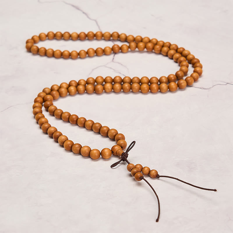 Buddha Stones Medytacja błogosławieństwa z czerwonego drzewa sandałowego, okrągła mala z wiązanymi koralikami - image 10