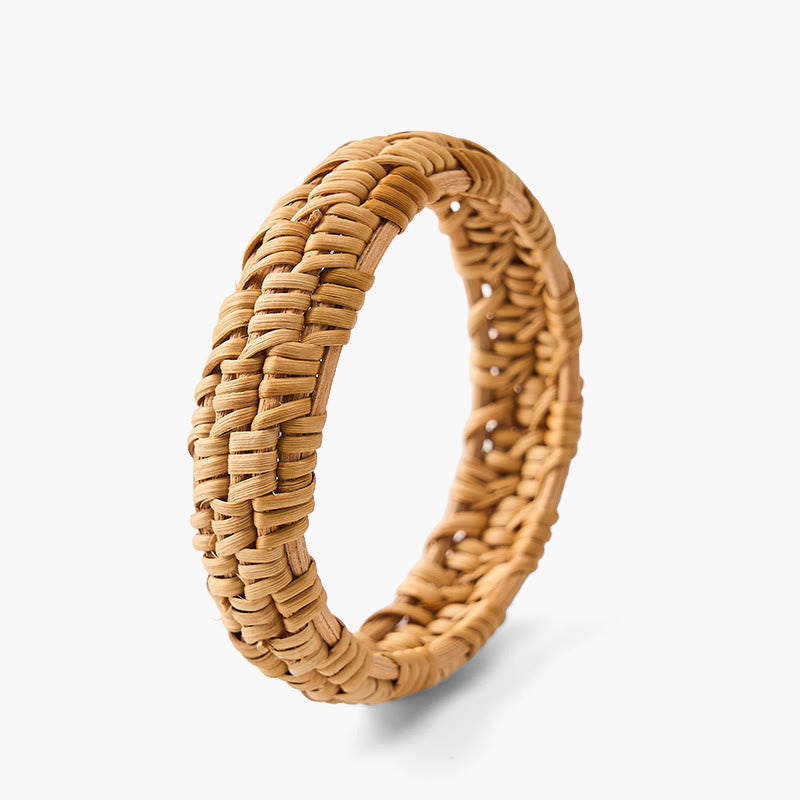 Buddha Stones Bransoletka z ręcznie tkanego rattanu w stylu boho, szeroka, resortowa - Styl 1 - Rattan (uziemienie♥zdrowie) - image 0
