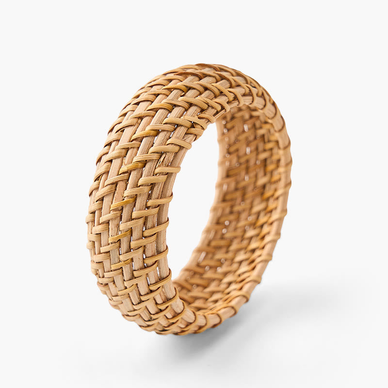Buddha Stones Bransoletka Boho szeroka, tkana ręcznie z naturalnego rattanu - Żółty - Rattan (uziemienie♥zdrowie) - image 0