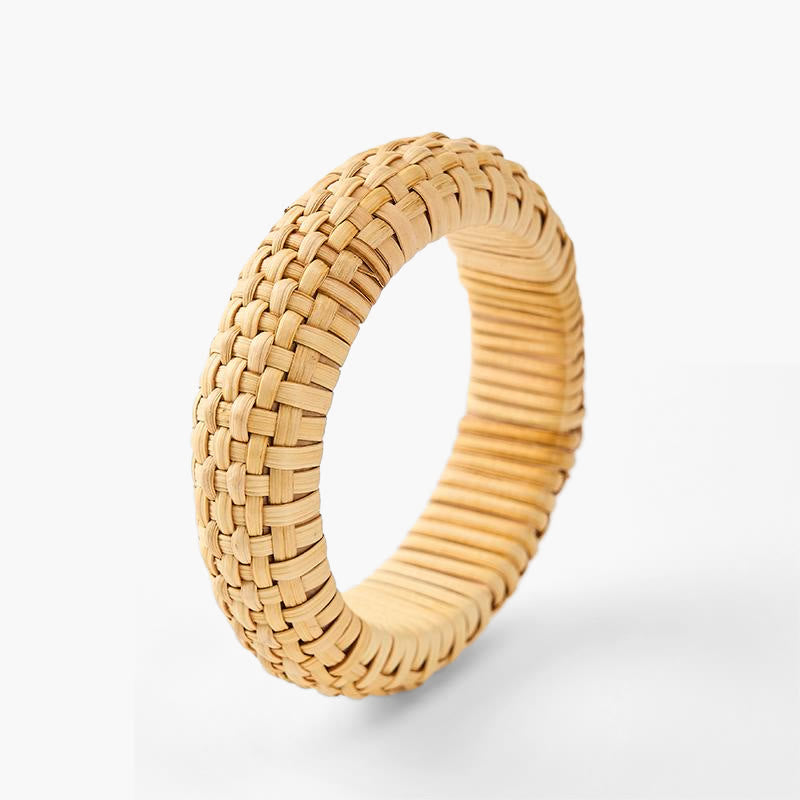 Buddha Stones Bransoletka plażowa w stylu boho tkana ręcznie z rattanu, szeroka, z motywem plażowym - Rattan (uziemienie♥zdrowie) - image 0