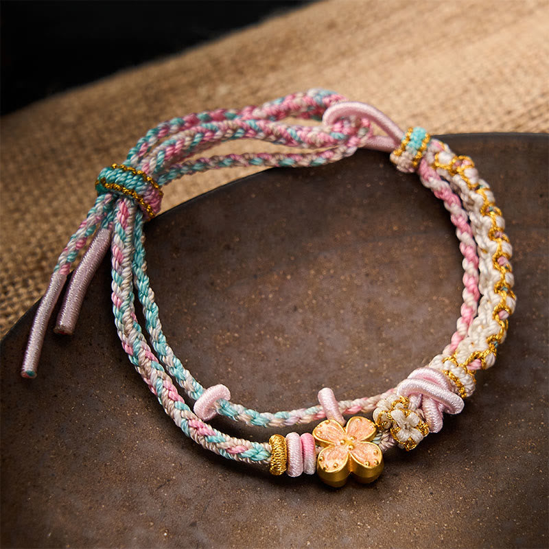 Buddha Stones Bransoletka z podwójnej warstwy tkana ręcznie sznurkiem Peach Blossom Knot - Różowy - Z różowym kwiatowym dodatkiem - image 8
