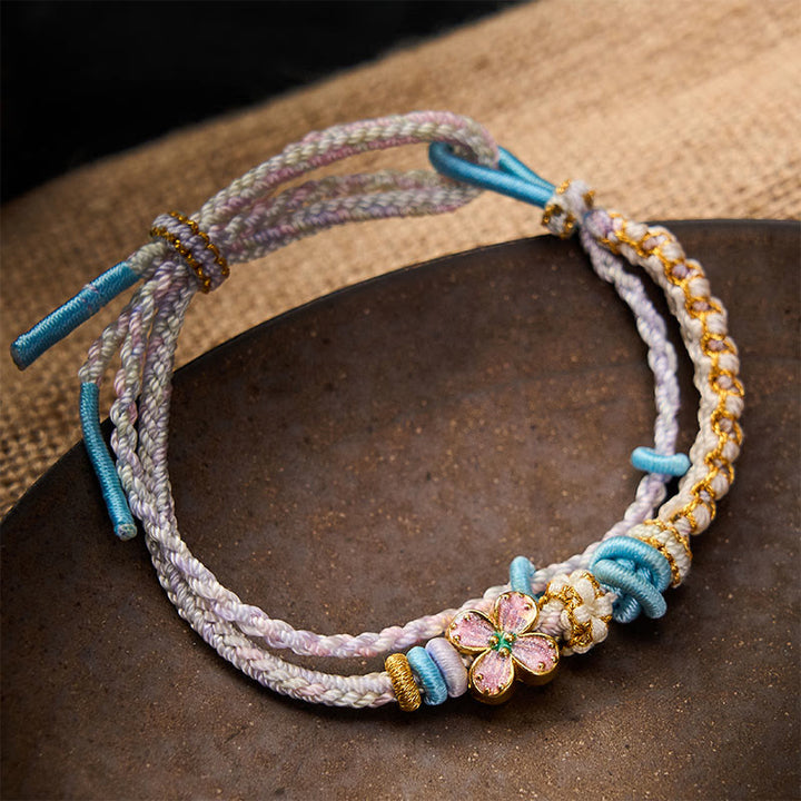 Buddha Stones Bransoletka z podwójnej warstwy tkana ręcznie sznurkiem Peach Blossom Knot - Oset - Z fioletowym dodatkiem kwiatowym - image 15