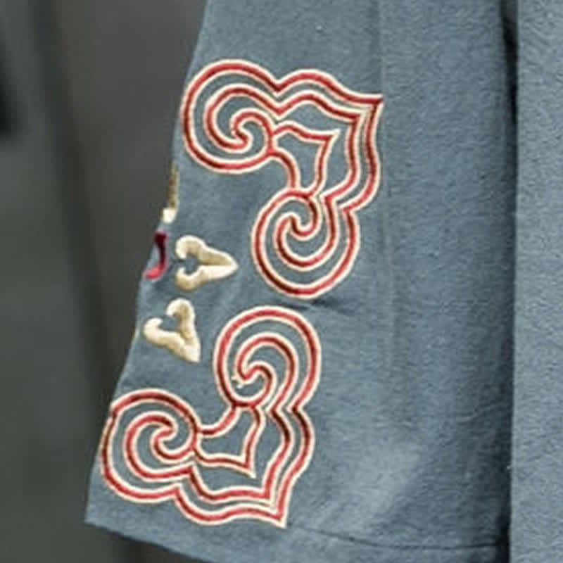 Buddha Stones Koszule męskie z krótkim rękawem i haftem w stylu Tang, dekoltem w serek, jednym guzikiem żaby i kwiatowym wzorem - image 5