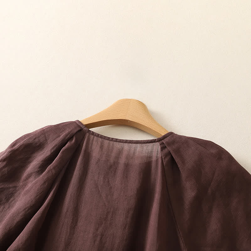 Buddha Stones Letnia sukienka midi w stylu vintage, zapinana na guziki, z krótkim rękawem i kieszeniami - image 3