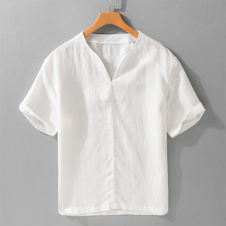 Buddha Stones Letnie, minimalistyczne, męskie koszulki z krótkim rękawem i dekoltem w serek - Biały - US/UK/AU42， EU52 (3XL) - image 11