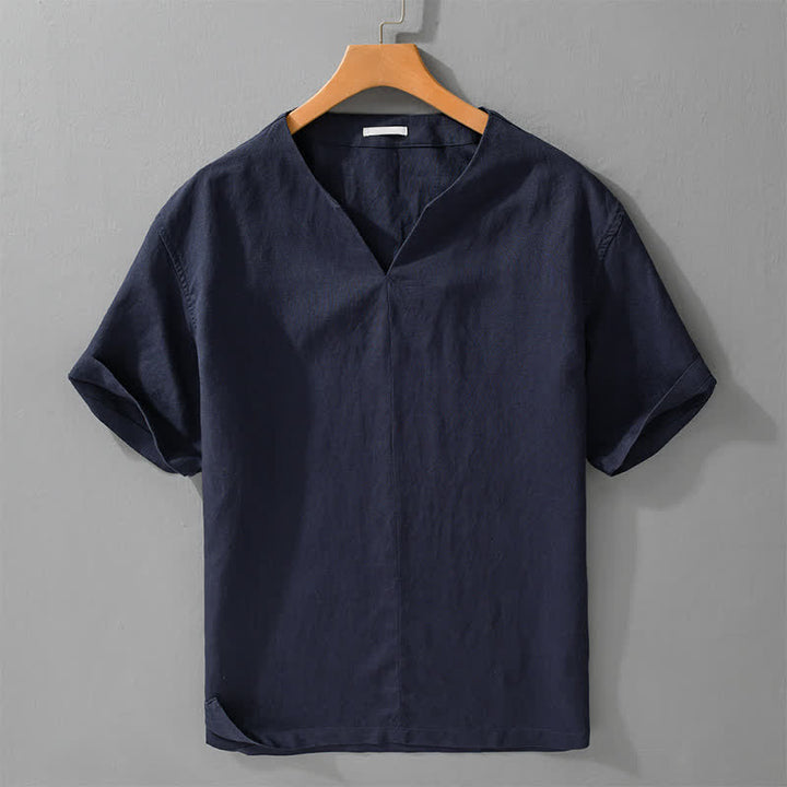 Buddha Stones Letnie, minimalistyczne, męskie koszulki z krótkim rękawem i dekoltem w serek - Marynarka wojenna - US/UK/AU42， EU52 (3XL) - image 6