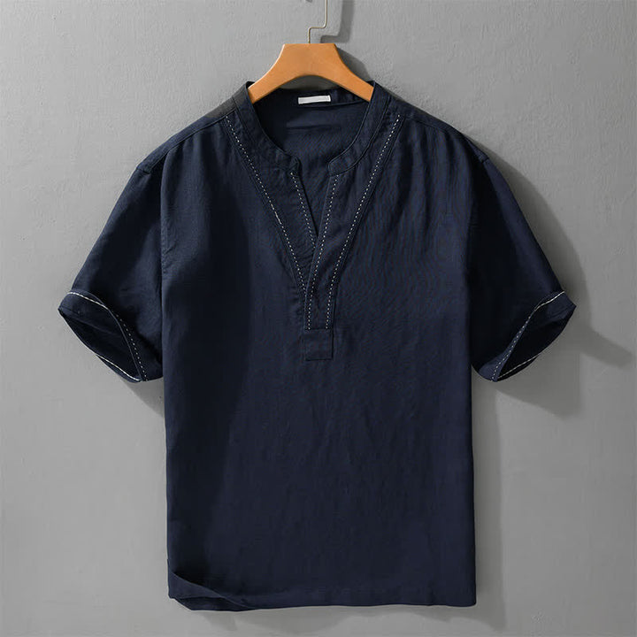 Buddha Stones Letnie, swobodne, męskie koszulki z krótkim rękawem i dekoltem w serek - MidnightBlue - US/UK/AU44， EU54 (3XL) - image 9