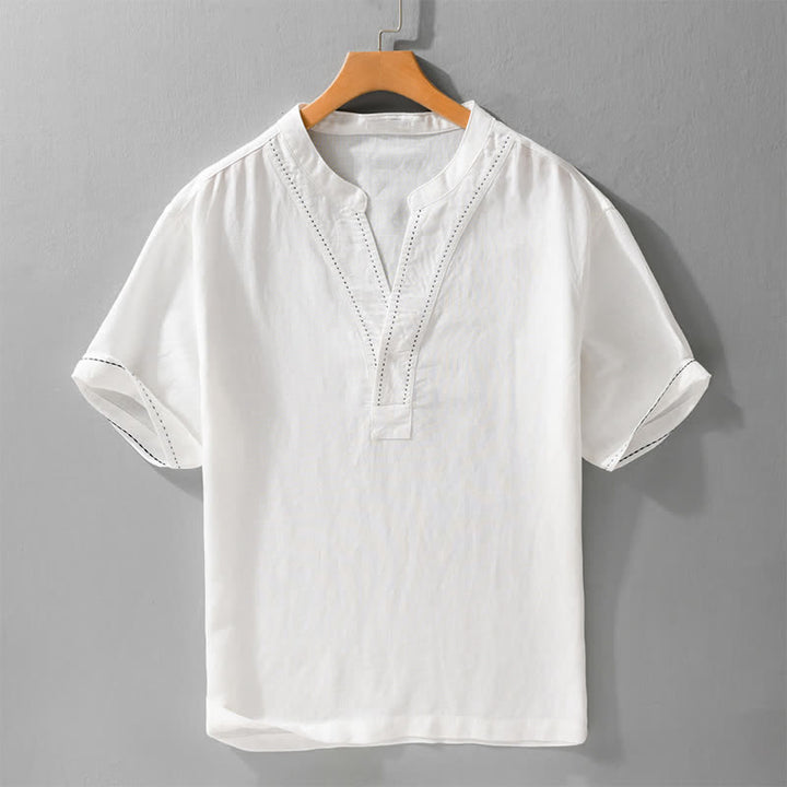 Buddha Stones Letnie, swobodne, męskie koszulki z krótkim rękawem i dekoltem w serek - Biały - US/UK/AU44， EU54 (3XL) - image 13