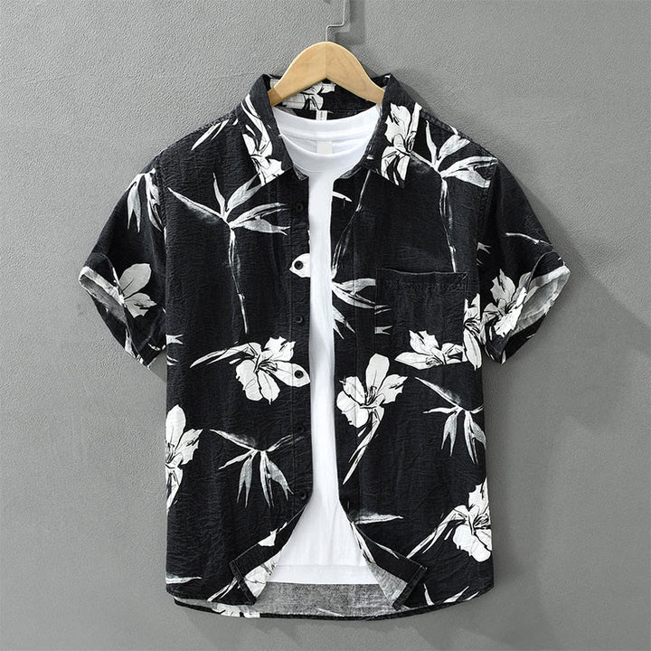 Buddha Stones Letnie, swobodne koszule męskie zapinane na guziki w kwiaty z kieszenią naszywaną - Czarny - US/UK/AU42， EU52 (3XL) - image 12