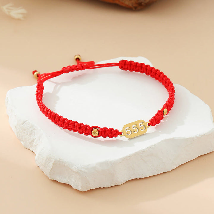 Buddha Stones Bransoletka z plecionego sznurka w kolorze czerwonym i czarnym z numerami aniołów - 555 czerwony sznurek - image 25