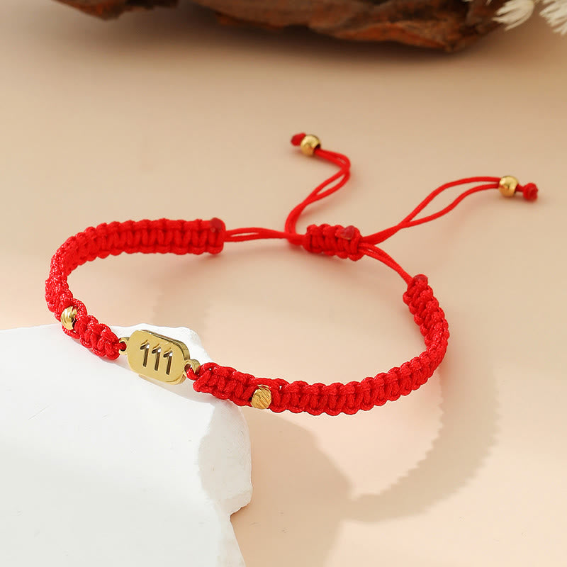 Buddha Stones Bransoletka z plecionego sznurka w kolorze czerwonym i czarnym z numerami aniołów - 111 czerwony sznurek - image 1