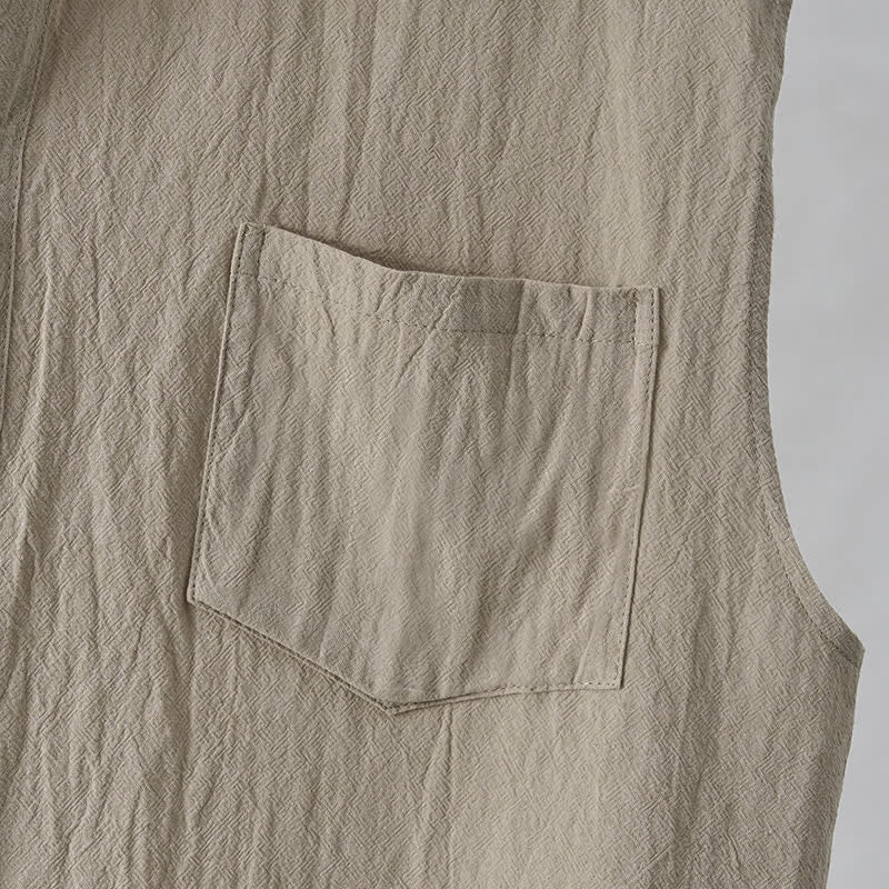 Buddha Stones Letnie, swobodne, minimalistyczne, zapinane na guziki, męskie koszule bez rękawów - image 17