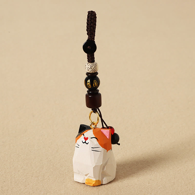 Buddha Stones Ręcznie rzeźbione drewniane breloki do kluczy z motywem pokoju „Om Mani Padme Hum” - Calico Cat - Om Mani Padme Hum - Teksturowane naturalne drewno (spokojna energia ♥ prostota) - image 10