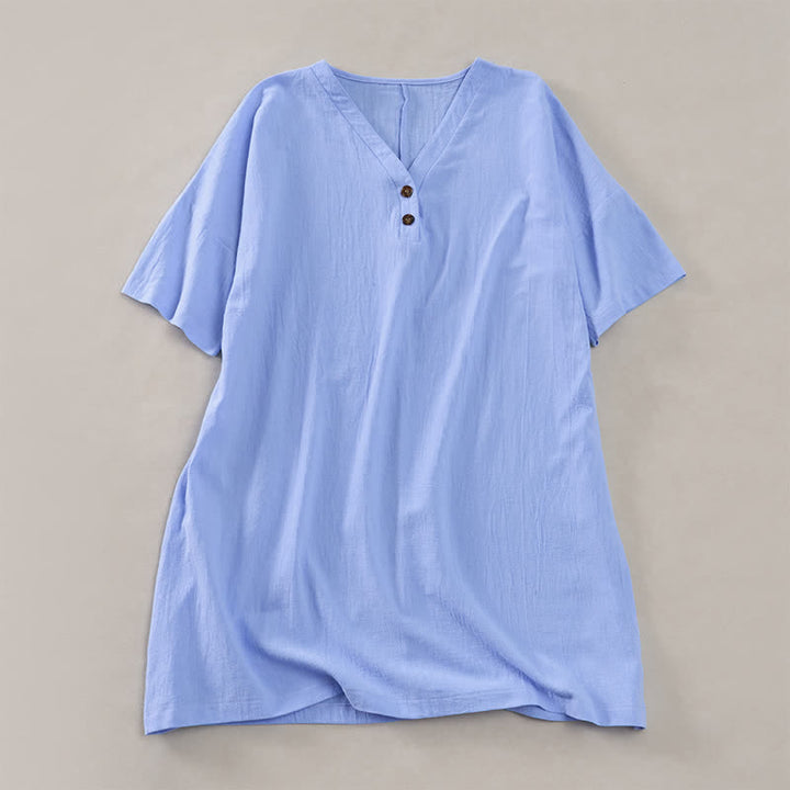 Buddha Stones Letnie, swobodne, minimalistyczne sukienki damskie z krótkim rękawem, zapinane na guziki - LightSkyBlue - US12, UK/AU16, EU44 (2XL) - image 14