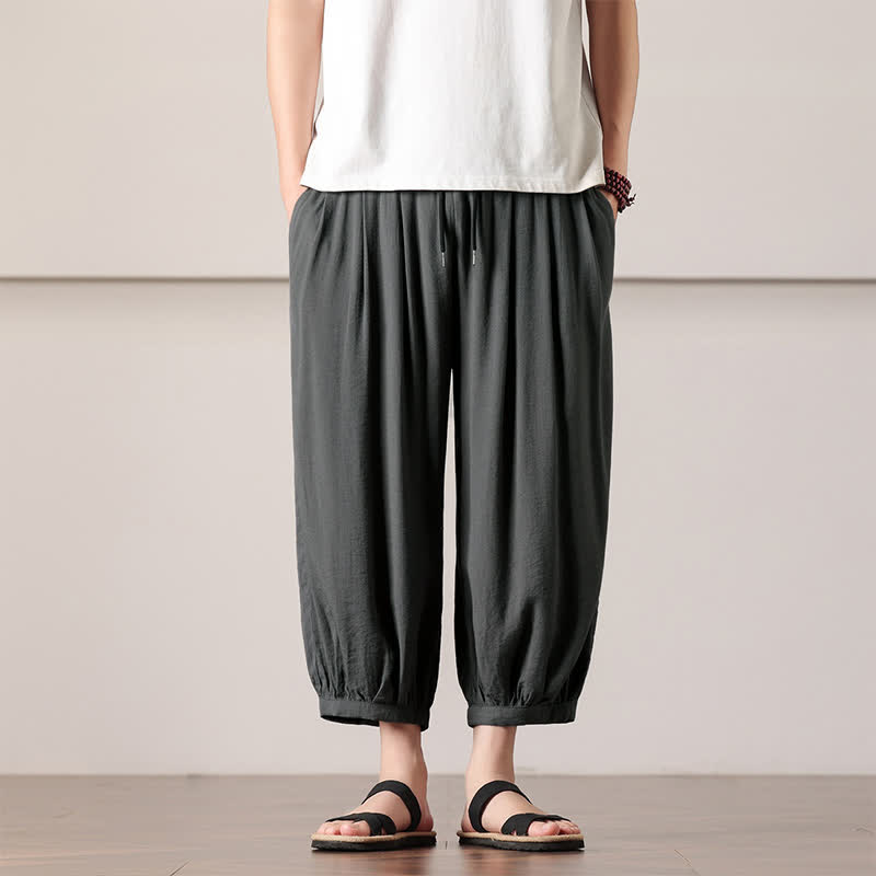 Buddha Stones Letnie, swobodne, minimalistyczne spodnie capri z ściągaczem, męskie, haremowe, z kieszenią - DimGray - US/UK/AU46， EU56 (5XL) - image 0