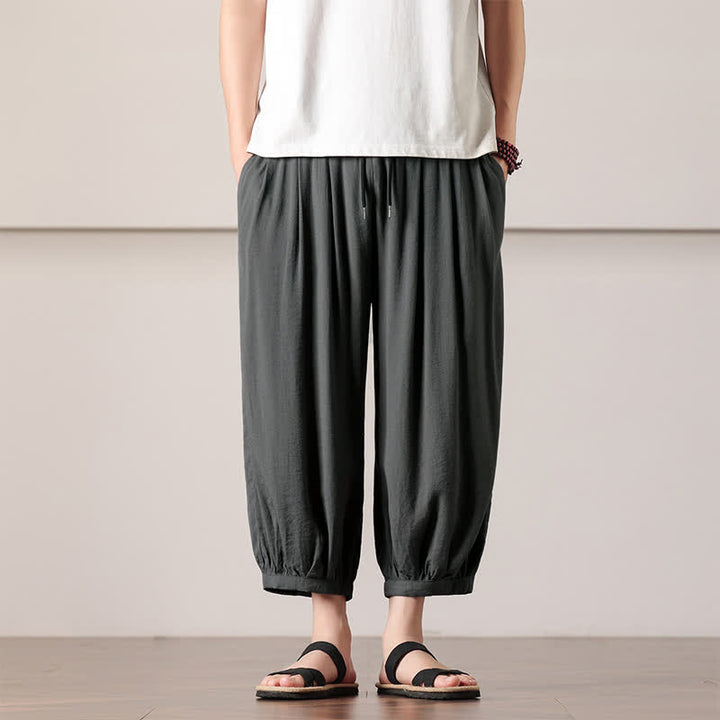 Buddha Stones Letnie, swobodne, minimalistyczne spodnie capri z ściągaczem, męskie, haremowe, z kieszenią - DimGray - US/UK/AU46， EU56 (5XL) - image 0
