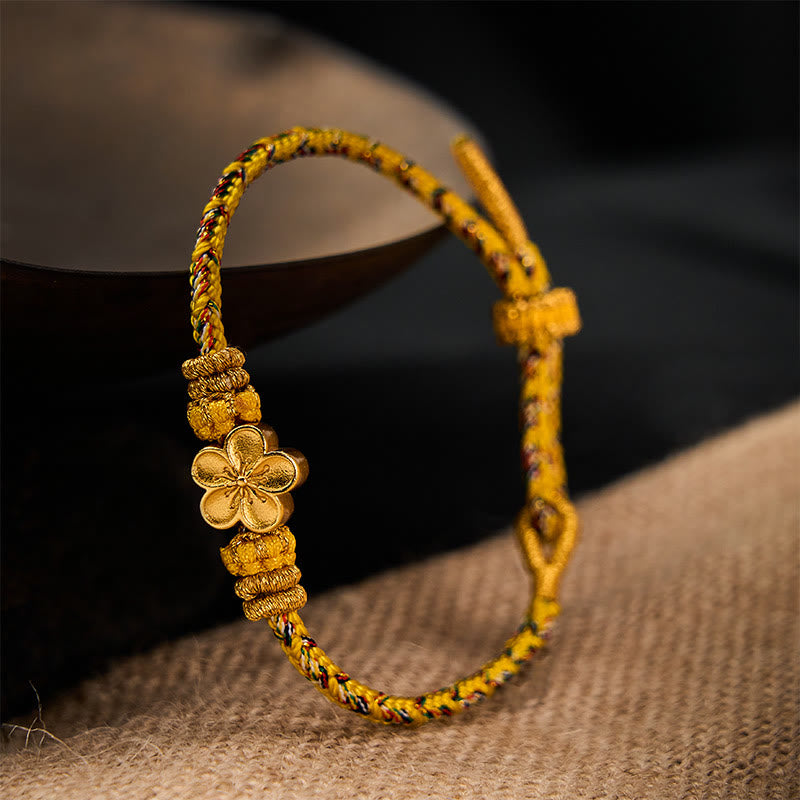 Buddha Stones Żółta pleciona bransoletka z motywem kwiatowym i zakorzenieniem - image 11