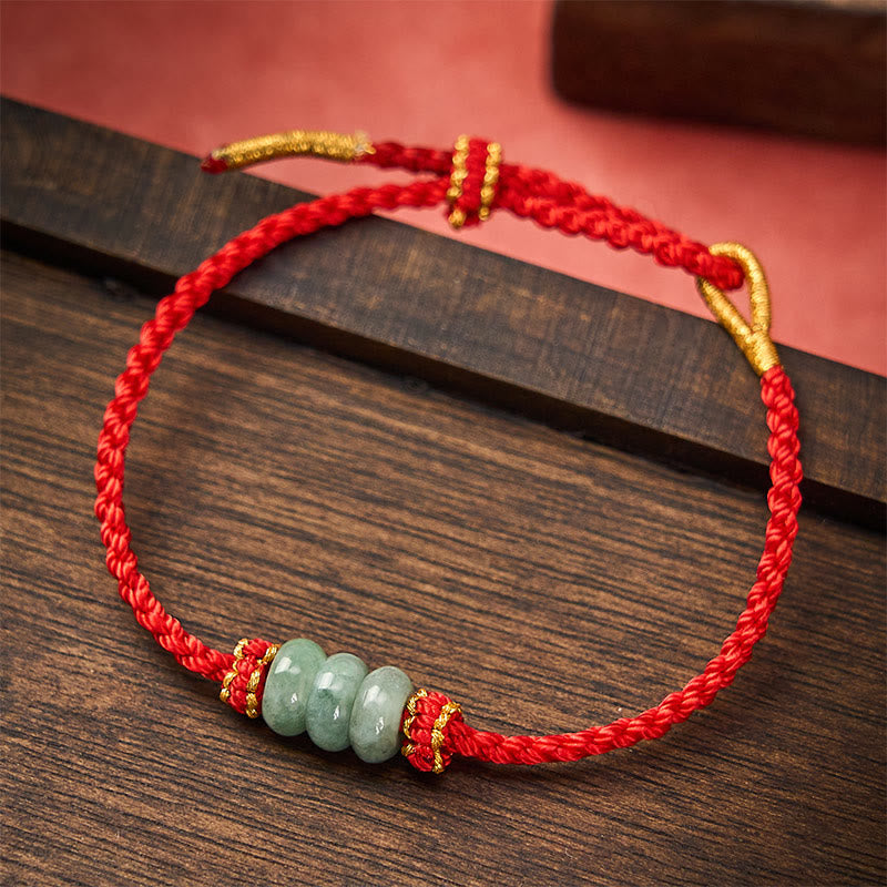 Buddha Stones Ręcznie pleciona, czerwona, sznurkowa, 3 mm, ochronna, regulowana bransoletka DIY z koralików jadeitowych - Czerwony (obwód nadgarstka 15-20 cm) - image 10
